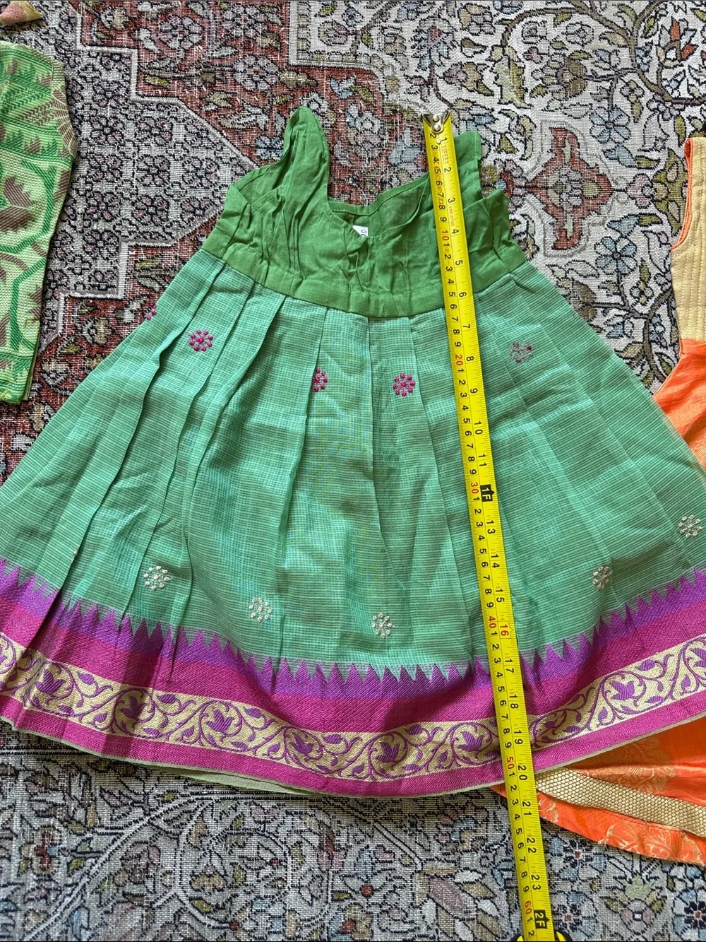 Kids Traditional Green and Orange Festive Lehenga Set - Unbranded NWT size 2-3y